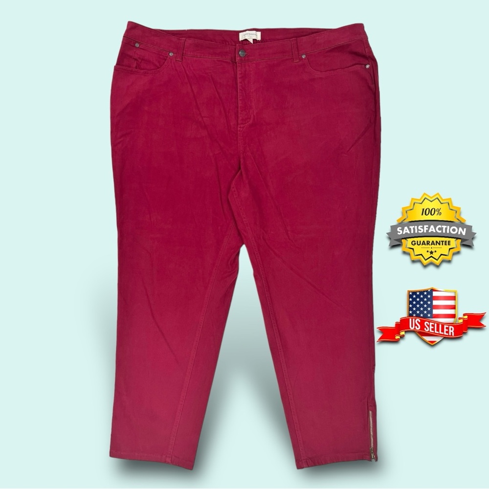 Talbots WOMENS PLUS SIZE 26W x 29" Zip Ankle Pants 5-Pocket Stretch Burgundy